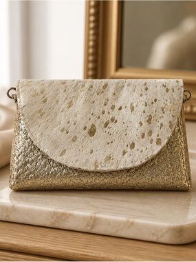Speckled Ivory & Metallic Gold Weave Crossbody| Clutch